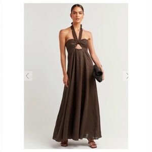 DISSH- VERDES DARK CHOCOLATE LINEN DRESS - 10 / CHOCOLATE